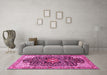 Machine Washable Medallion Pink Traditional Rug in a Living Room, wshtr576pnk