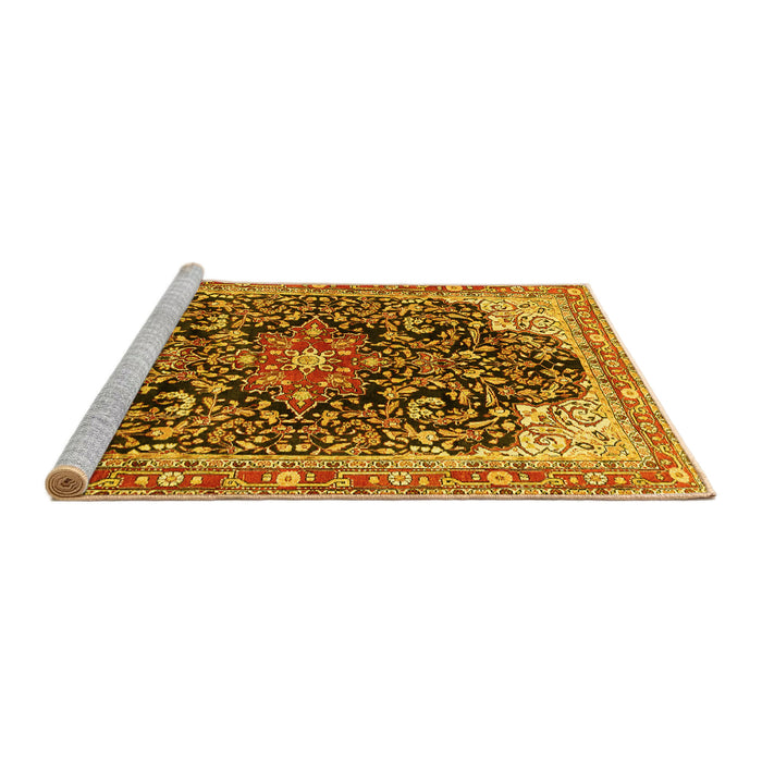 Sideview of Machine Washable Medallion Yellow Traditional Rug, wshtr576yw