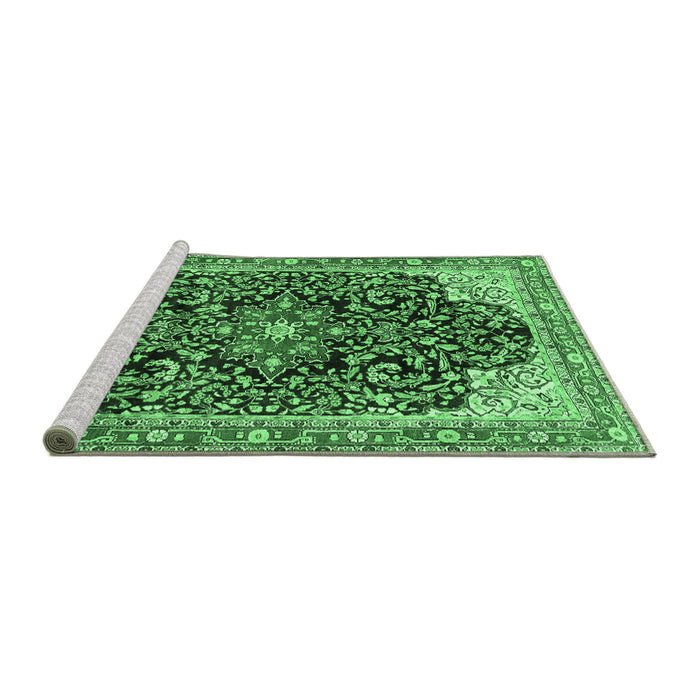 Sideview of Machine Washable Medallion Emerald Green Traditional Area Rugs, wshtr576emgrn