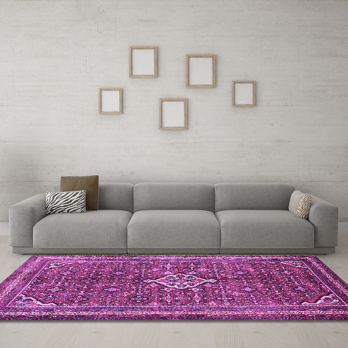 Machine Washable Persian Purple Traditional Area Rugs in a Living Room, wshtr577pur
