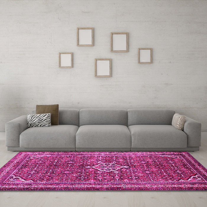 Machine Washable Persian Pink Traditional Rug in a Living Room, wshtr577pnk