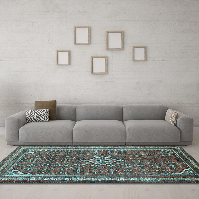 Machine Washable Persian Light Blue Traditional Rug in a Living Room, wshtr577lblu