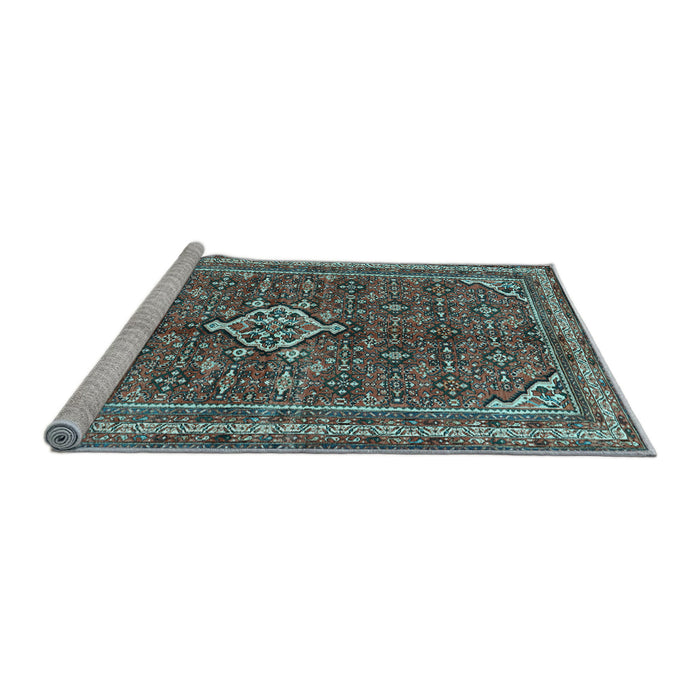 Sideview of Machine Washable Persian Light Blue Traditional Rug, wshtr577lblu