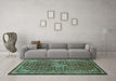 Machine Washable Persian Turquoise Traditional Area Rugs in a Living Room,, wshtr577turq