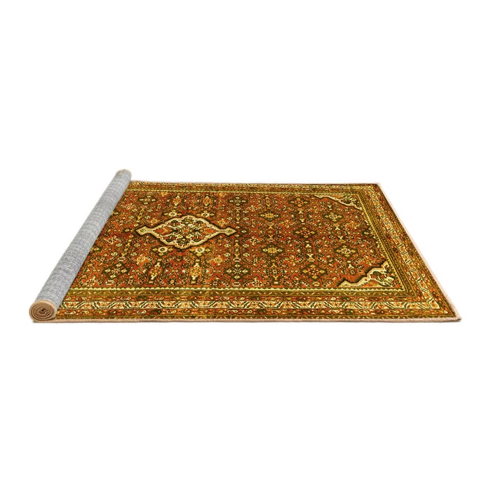 Sideview of Machine Washable Persian Yellow Traditional Rug, wshtr577yw