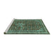 Sideview of Machine Washable Persian Turquoise Traditional Area Rugs, wshtr577turq