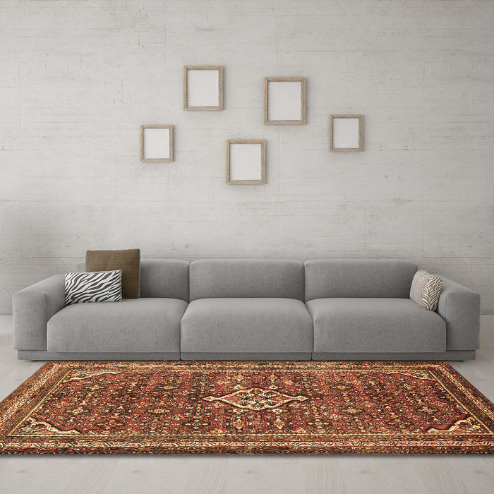 Machine Washable Persian Brown Traditional Rug in a Living Room,, wshtr577brn