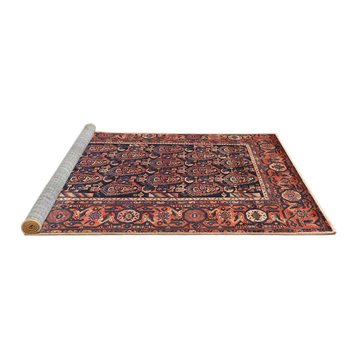 Sideview of Machine Washable Traditional Copper Red Pink Rug, wshtr578