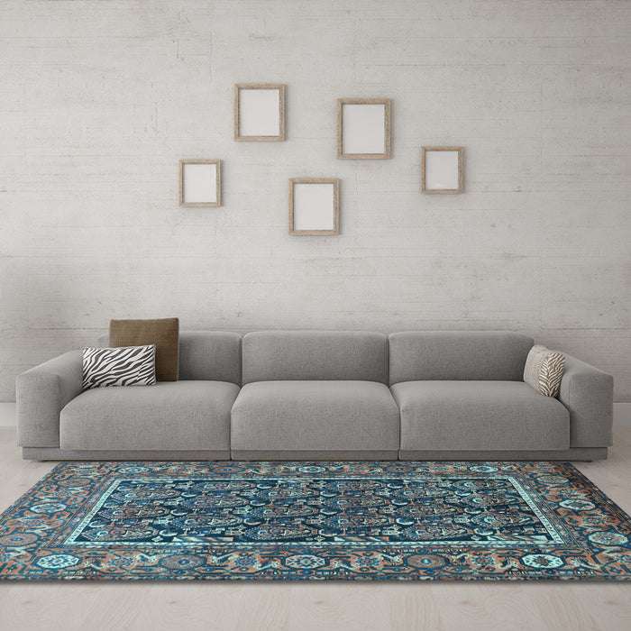 Machine Washable Persian Light Blue Traditional Rug in a Living Room, wshtr578lblu