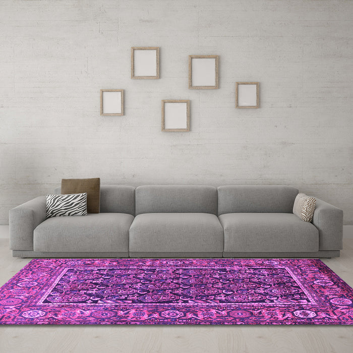 Machine Washable Persian Purple Traditional Area Rugs in a Living Room, wshtr578pur