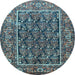 Round Machine Washable Persian Light Blue Traditional Rug, wshtr578lblu