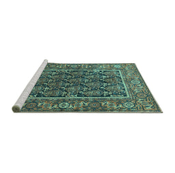 Sideview of Machine Washable Persian Turquoise Traditional Area Rugs, wshtr578turq