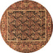 Round Persian Brown Traditional Rug, tr578brn