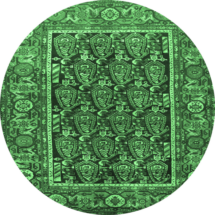 Round Persian Emerald Green Traditional Rug, tr578emgrn