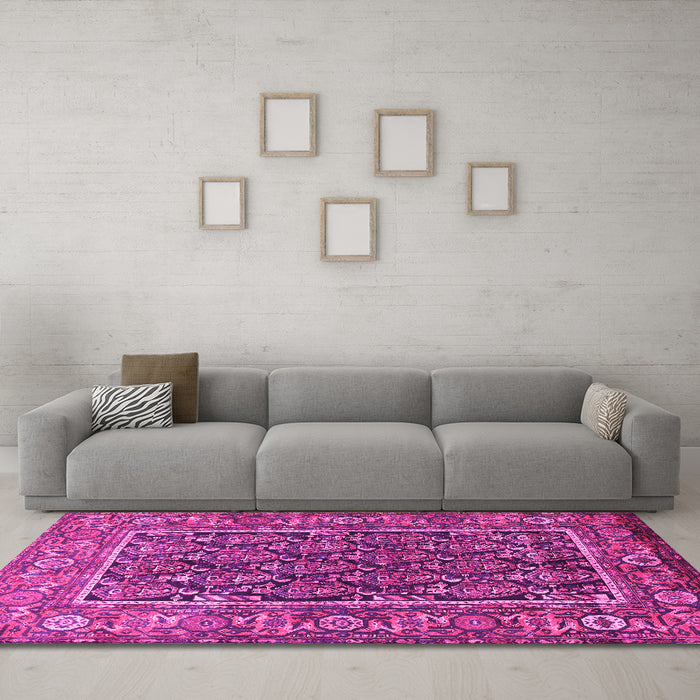 Machine Washable Persian Pink Traditional Rug in a Living Room, wshtr578pnk