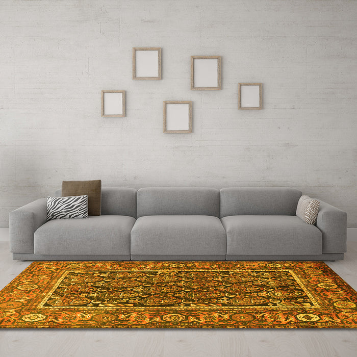 Machine Washable Persian Yellow Traditional Rug in a Living Room, wshtr578yw