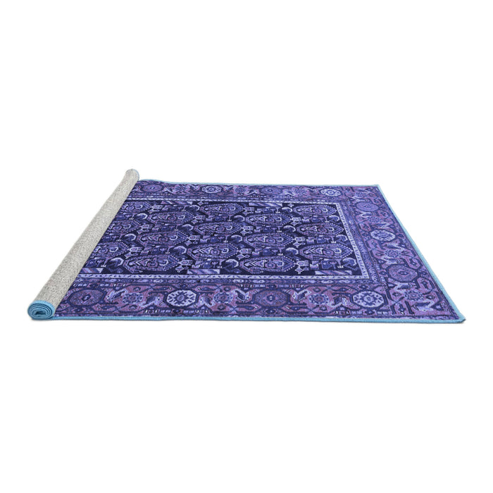 Sideview of Machine Washable Persian Blue Traditional Rug, wshtr578blu