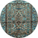 Round Machine Washable Persian Light Blue Traditional Rug, wshtr579lblu