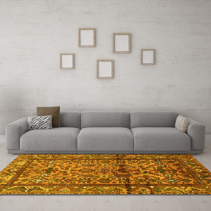 Machine Washable Persian Yellow Traditional Rug in a Living Room, wshtr579yw