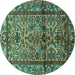 Round Machine Washable Persian Turquoise Traditional Area Rugs, wshtr579turq