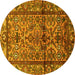 Round Machine Washable Persian Yellow Traditional Rug, wshtr579yw