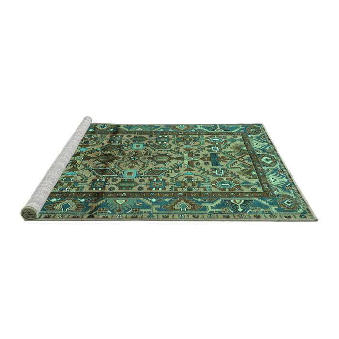 Sideview of Machine Washable Persian Turquoise Traditional Area Rugs, wshtr579turq