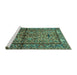 Sideview of Machine Washable Persian Turquoise Traditional Area Rugs, wshtr579turq