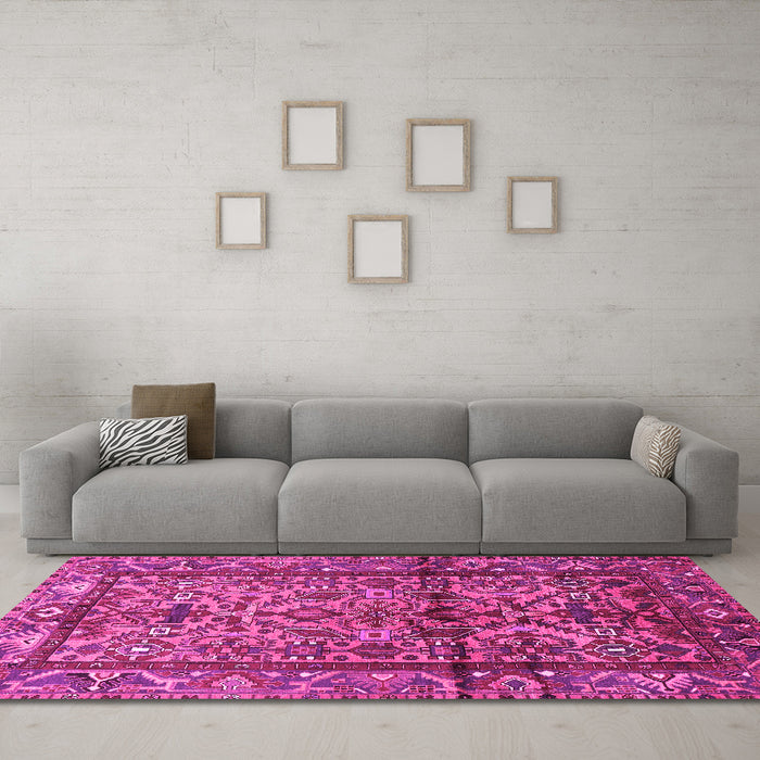 Machine Washable Persian Pink Traditional Rug in a Living Room, wshtr579pnk