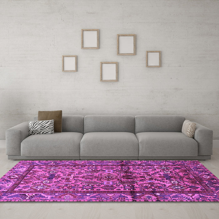 Machine Washable Persian Purple Traditional Area Rugs in a Living Room, wshtr579pur