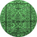 Round Persian Emerald Green Traditional Rug, tr579emgrn