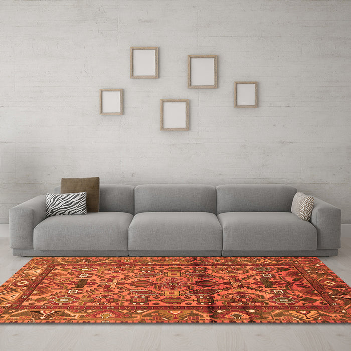 Machine Washable Persian Orange Traditional Area Rugs in a Living Room, wshtr579org