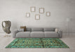 Machine Washable Persian Turquoise Traditional Area Rugs in a Living Room,, wshtr579turq