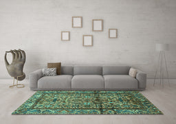 Machine Washable Persian Turquoise Traditional Area Rugs in a Living Room,, wshtr579turq