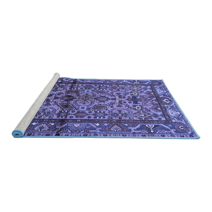 Sideview of Machine Washable Persian Blue Traditional Rug, wshtr579blu