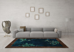 Machine Washable Oriental Turquoise Asian Inspired Area Rugs in a Living Room,, wshtr57turq