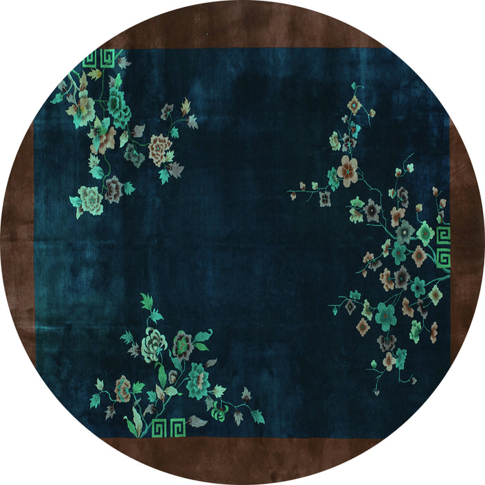 Round Oriental Turquoise Asian Inspired Rug, tr57turq