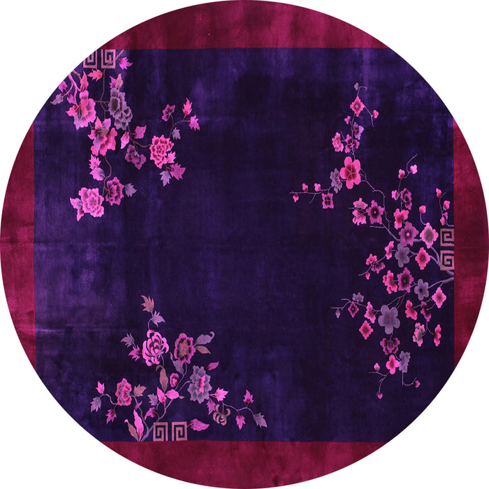 Round Machine Washable Oriental Pink Asian Inspired Rug, wshtr57pnk