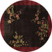 Round Oriental Brown Asian Inspired Rug, tr57brn