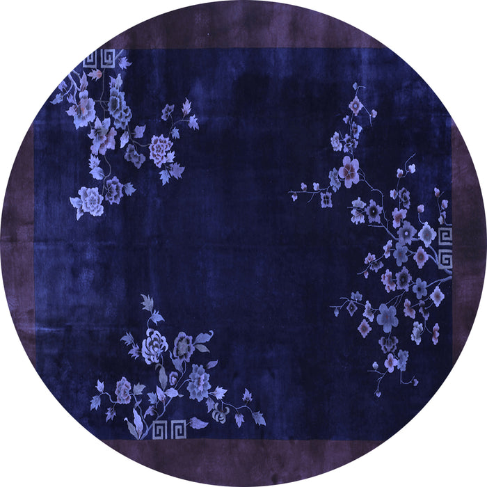 Round Machine Washable Oriental Blue Asian Inspired Rug, wshtr57blu