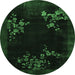 Round Oriental Emerald Green Asian Inspired Rug, tr57emgrn