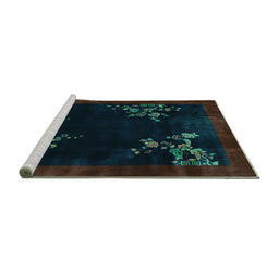 Sideview of Machine Washable Oriental Turquoise Asian Inspired Area Rugs, wshtr57turq
