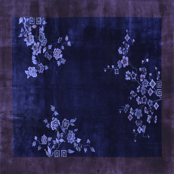 Square Machine Washable Oriental Blue Asian Inspired Rug, wshtr57blu