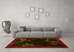 Machine Washable Oriental Yellow Asian Inspired Rug in a Living Room, wshtr57yw