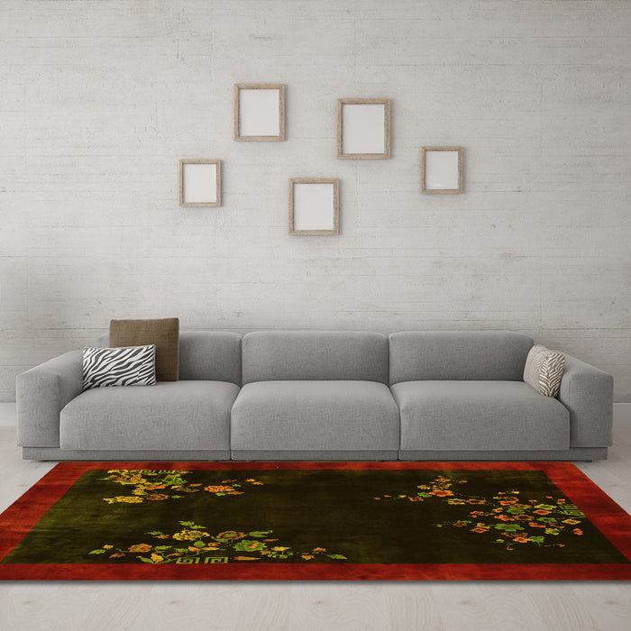 Machine Washable Oriental Yellow Asian Inspired Rug in a Living Room, wshtr57yw