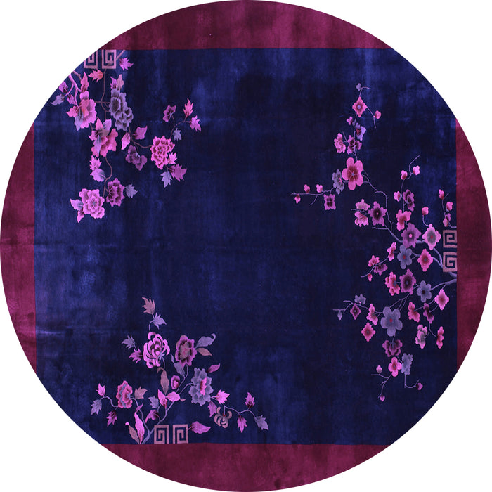 Round Machine Washable Oriental Purple Asian Inspired Area Rugs, wshtr57pur