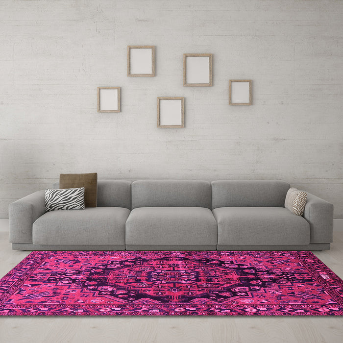 Machine Washable Persian Pink Traditional Rug in a Living Room, wshtr580pnk