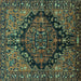 Square Machine Washable Persian Turquoise Traditional Area Rugs, wshtr580turq