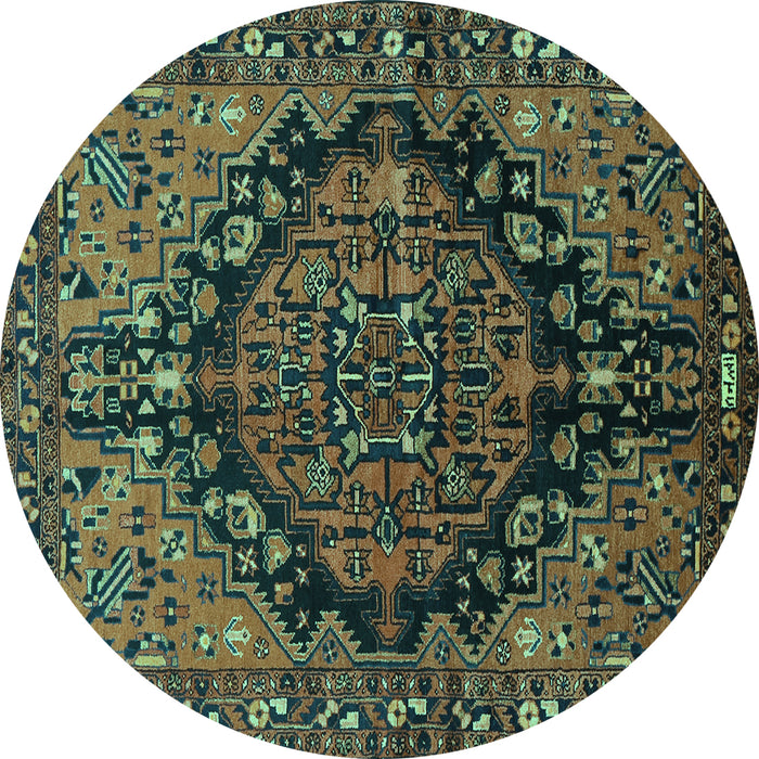Round Machine Washable Persian Turquoise Traditional Area Rugs, wshtr580turq
