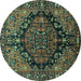 Round Machine Washable Persian Turquoise Traditional Area Rugs, wshtr580turq