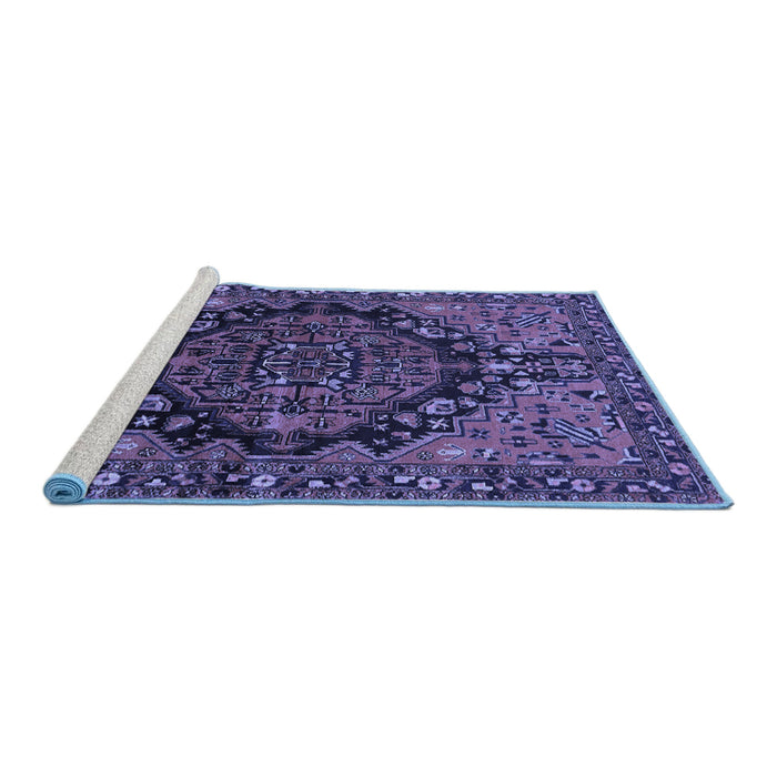 Sideview of Machine Washable Persian Blue Traditional Rug, wshtr580blu